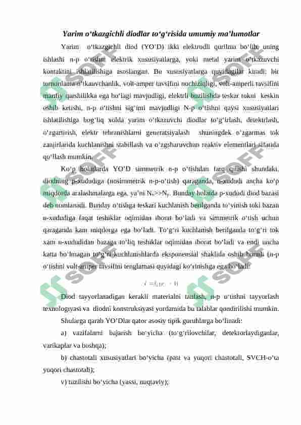 Yarim o'tkazgichli diodlar 2