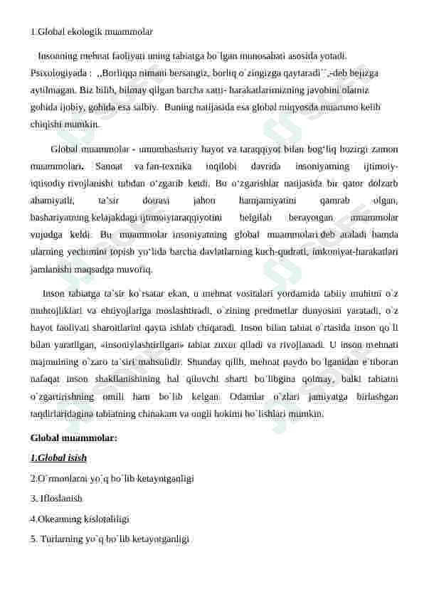 EKOLOGIK MUAMMOLARNING MOHIYATI, OQIBATLARI VA HAL ETISH YO`LLARI 4