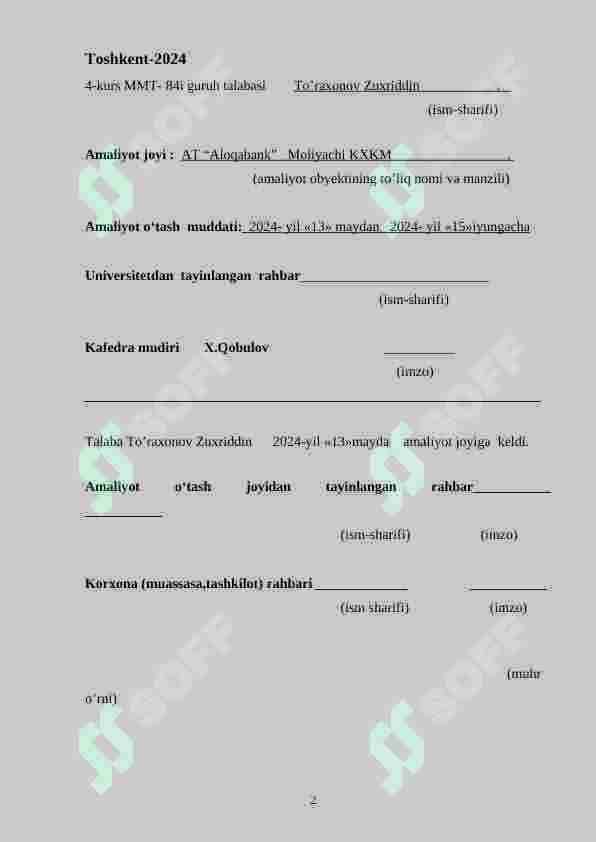 Amaliyot hisoboti Aloqabank. 2