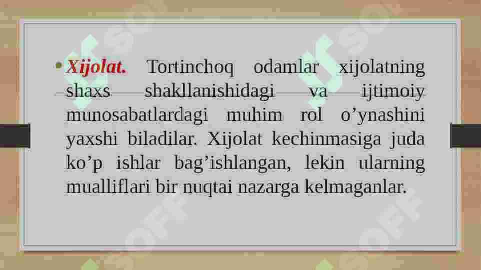 HIJOLAT, UYAT VA AYBDORLIK HISLARI 2