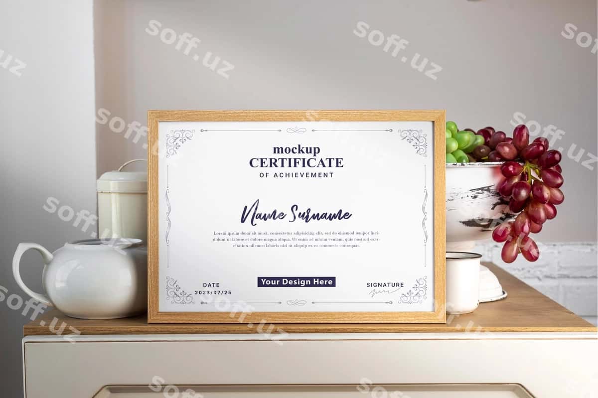 A4 gorizontal sertifikat mockup | A4 horizontal certificate mockup 1