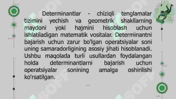 Determinantlarni  hisoblash uchun  bajariladigan amallar  sonini baholash 5