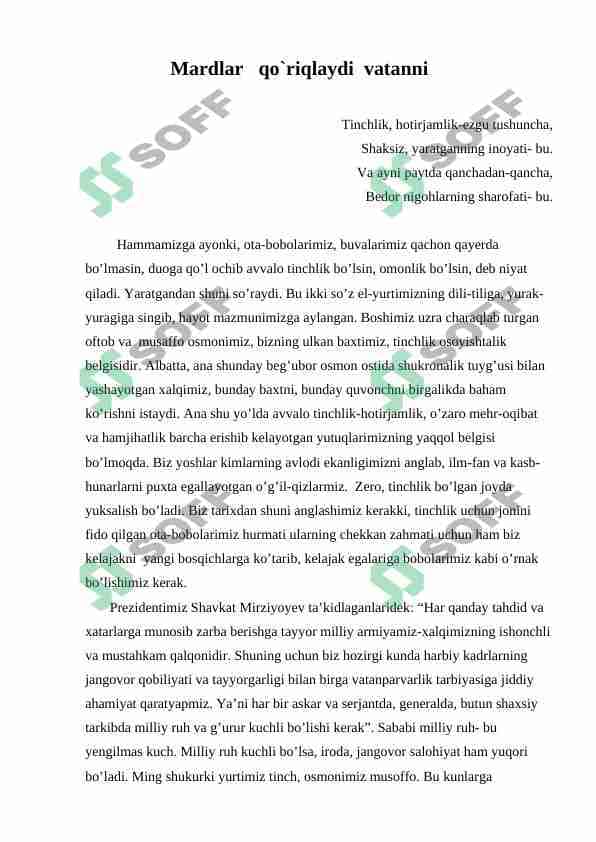 Mardlar   qo`riqlaydi  vatanni 1