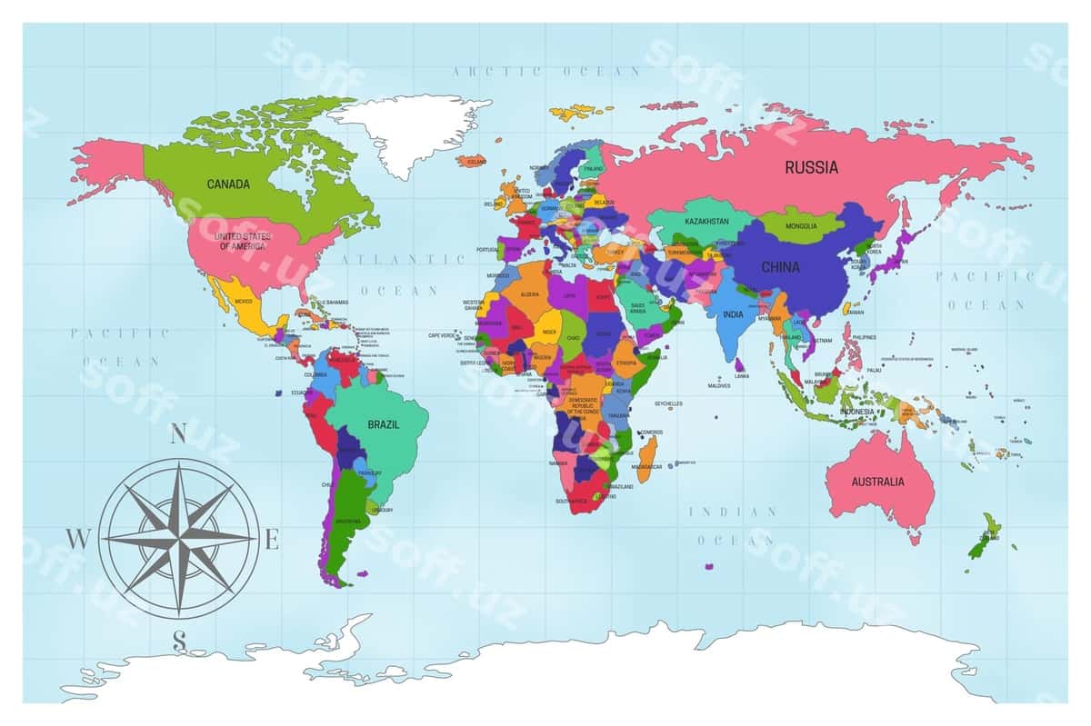 San'atli politik dunyoning xaritasi dizayni | Artistic political world map design 1