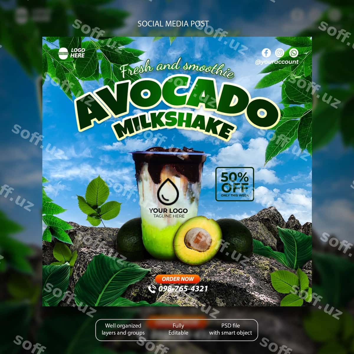 Avokado smetana ichimligi ijtimoiy tarmoqlar posti | Avocado milkshake social media post 1