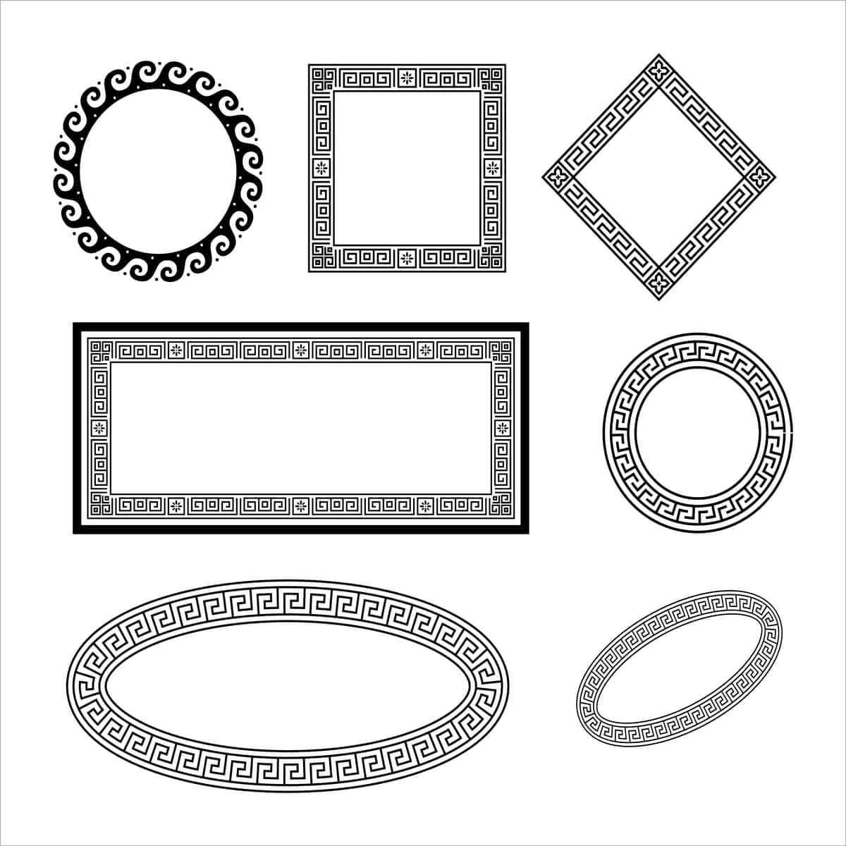 To'plam antiqa geometrik qora chegaralar ramkalar bezaklar oq | Collection antique geometric black borders frames ornaments white 1