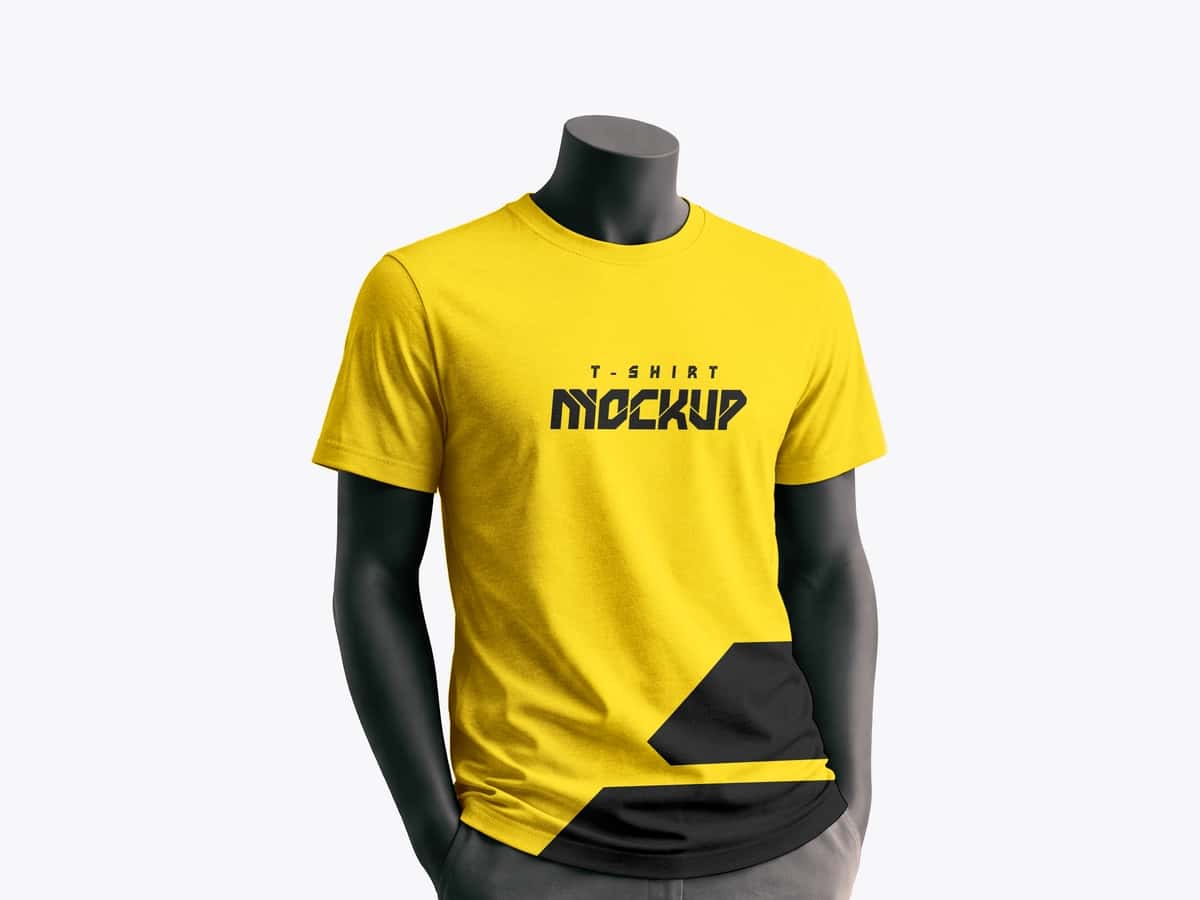 Sariq futbolka maketi qora maneken | Yellow t shirt mockup black mannequin 1