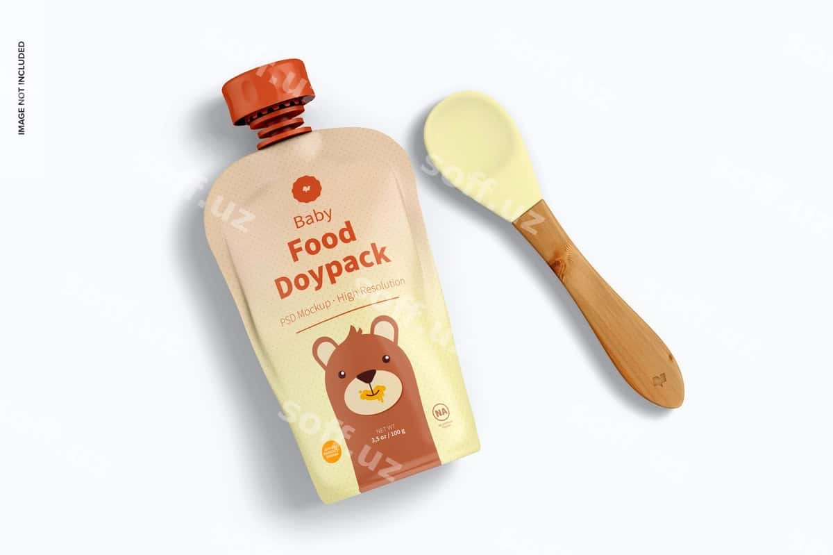 Bolalar ovqati doypack qoshiq namunasi | Baby food doypack spoon mockup 1