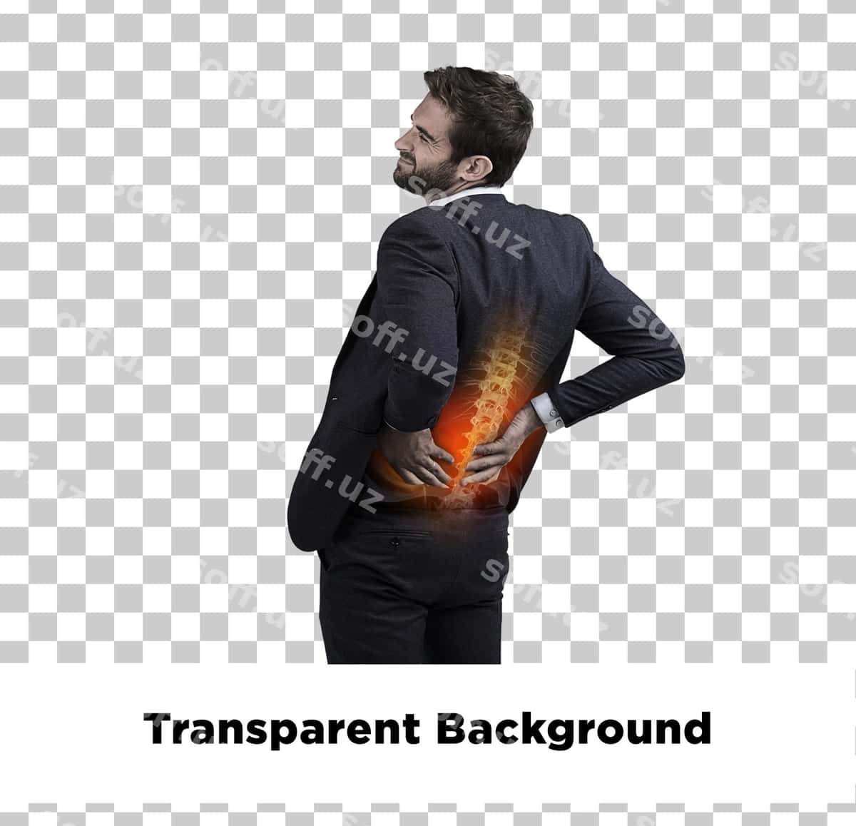 Orqaq og'riq ajraltirilgan shaffof orqa fonda | Back pain isolated transparent background 1