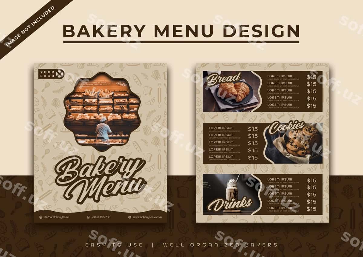 Non kiyimligi menyu dizayn shabloni | Bakery menu design template 1