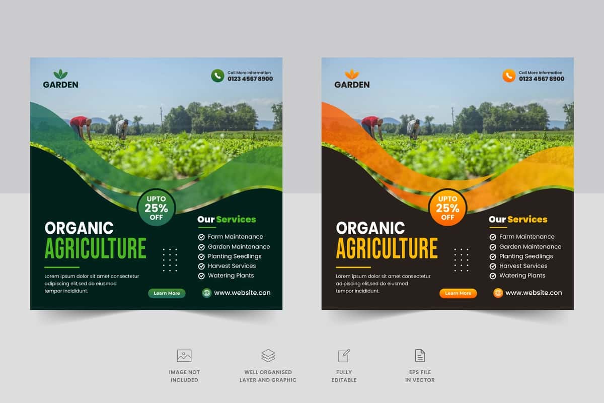 Qishloq xo'jaligi xizmatlari ijtimoiy media post banner agro farm | Agriculture farming services social media post banner agro farm 1