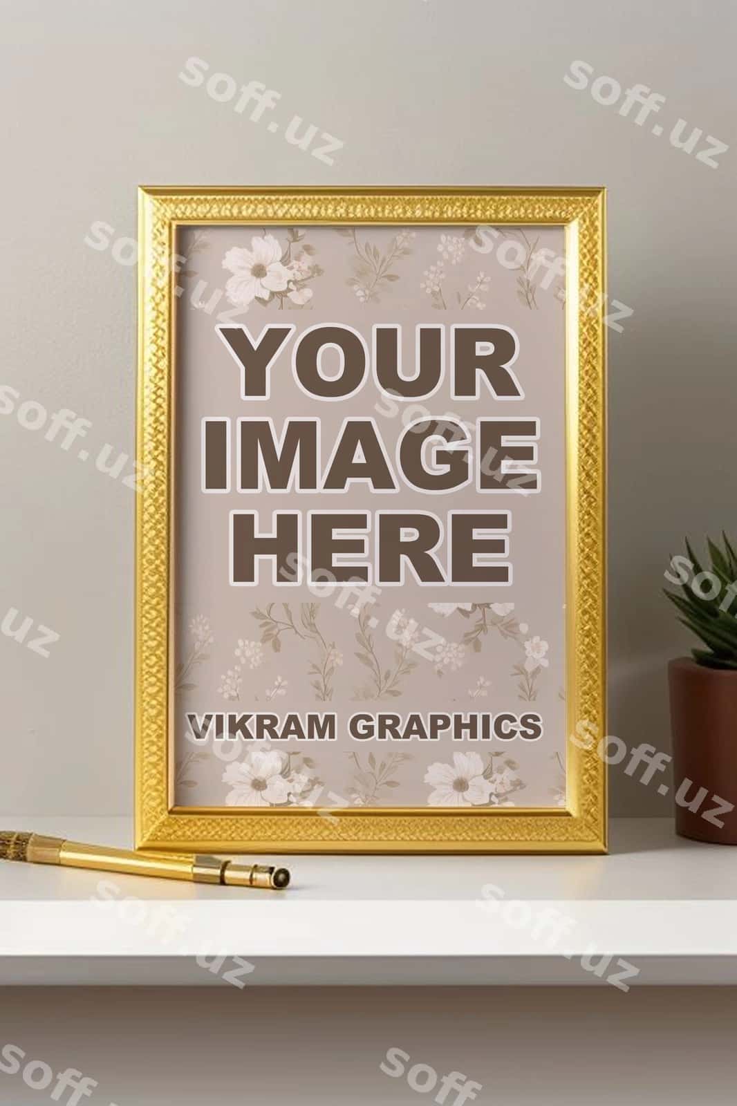 Go'zal oltin fotosurat freymi namunasi PSD | Beautiful golden photo frame mockup psd 1