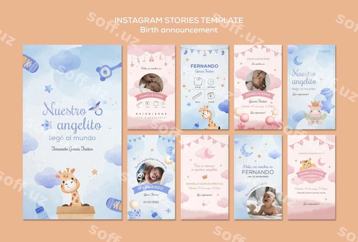 Tug'ilish e'loni Instagram Stories | Birth announcement instagram stories 1