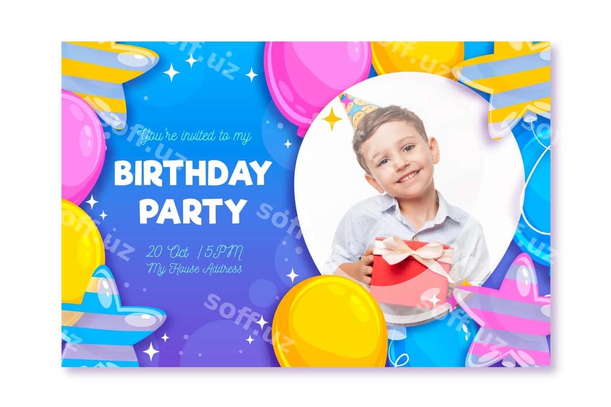 Tug'ilgan kun kartochkasi foto bilan | Birthday party card with photo 1