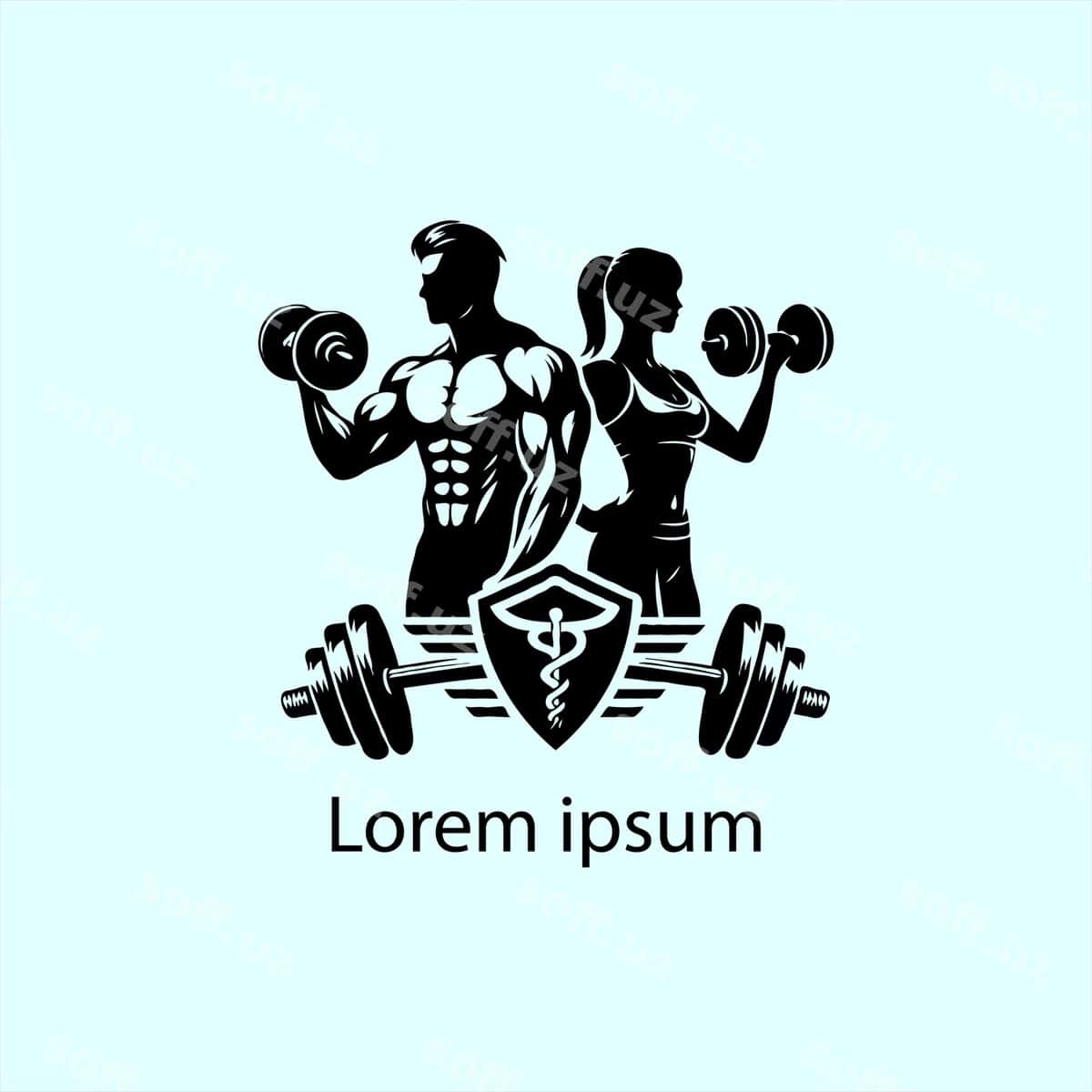 Qora jim logotipi erkak ayol oq fonda | Black gym logo man woman white background 1