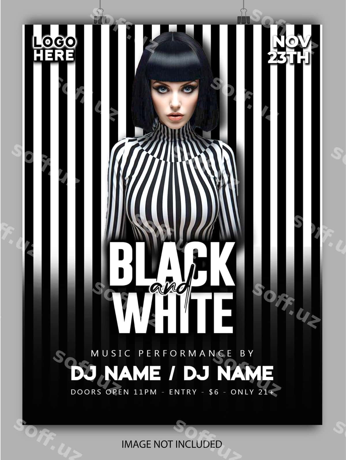 Qora oq to'yga flyer psd shablon | Black white party flyer psd template 1