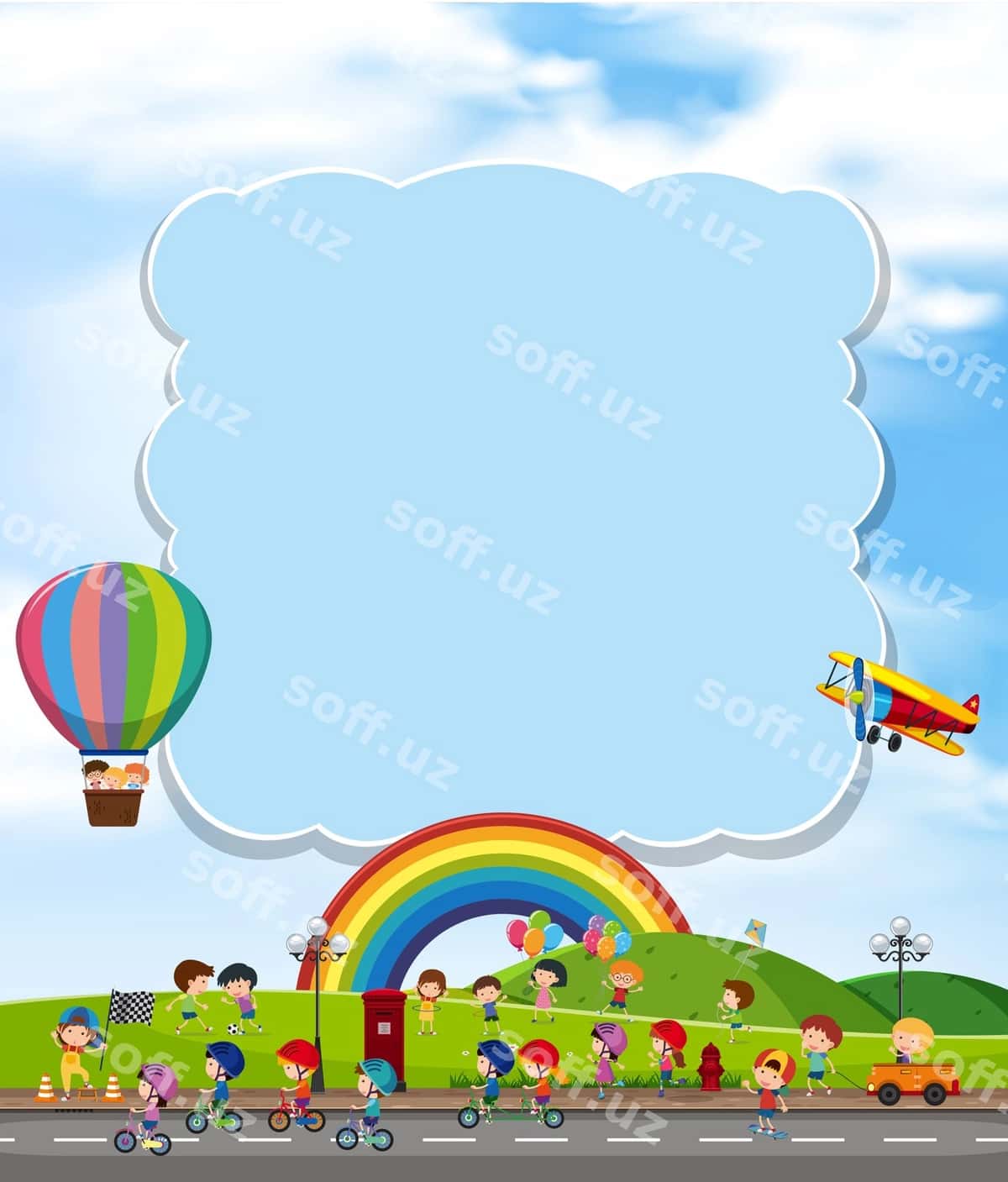 Bo'sh bulut bolalar rangli ko'ylari bilan | Blank cloud with children rainbow 1