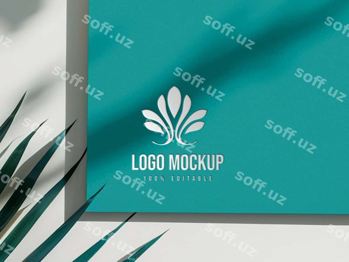 Ko'k qog'ozda qora logotipli mockup | Blue paper with black logo mockup 1