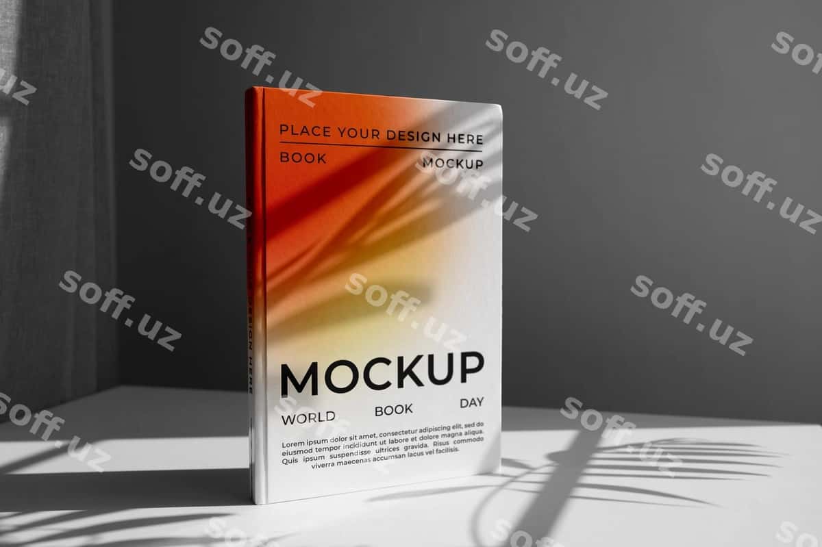 Kitob namunasi yorug'liklar va soyalar bilan | Book mockup with lights shadows 1