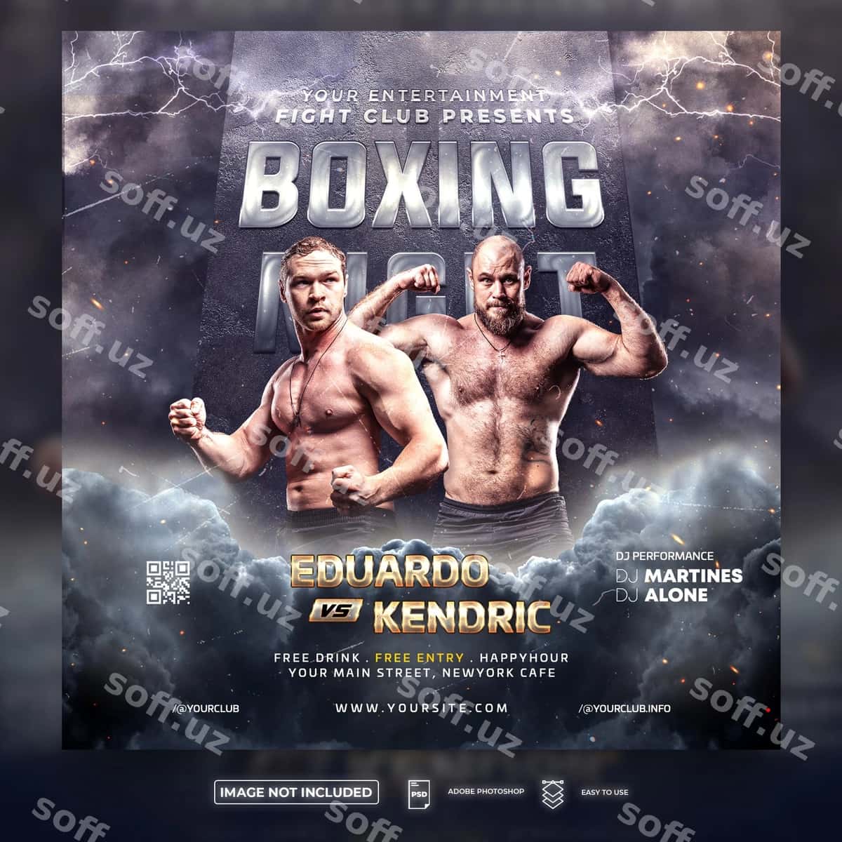 Boks jinoz flyeri uchun ijtimoiy media shabloni | Boxing fight flyer social media template 1