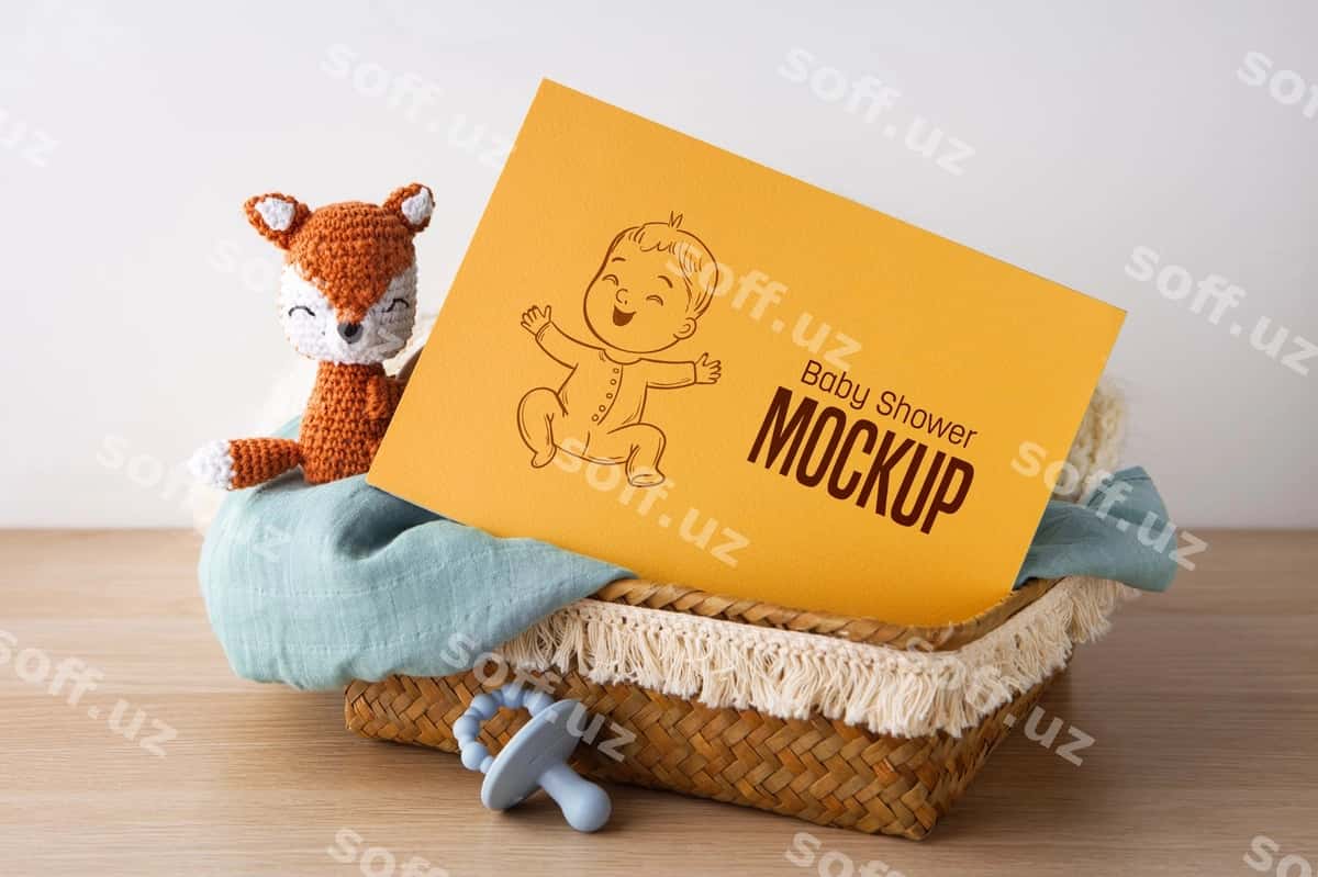 O'g'il bolasi uchun baby shower kartochkasi namunasi | Boy baby shower card mockup 1