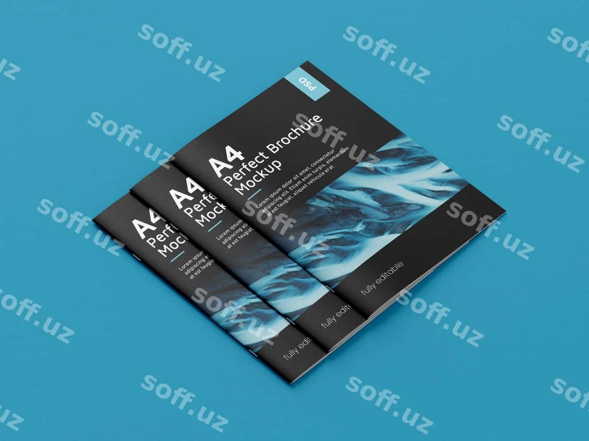 Brosyer mockup ko'k yuzaga | Brochure mockup blue surface 1