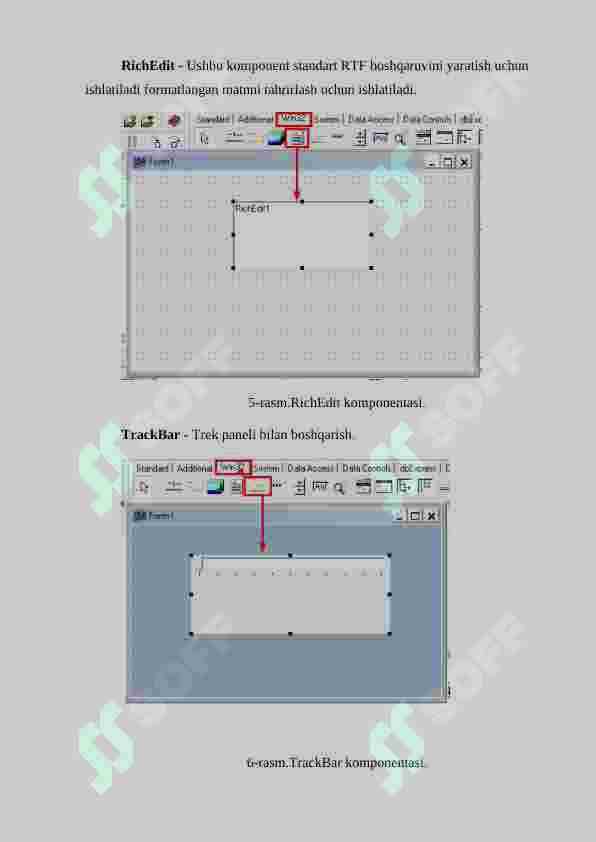 : C++ Builder dasturlash muhitining Win32 komponentalar palitrasidan foydalanish 7