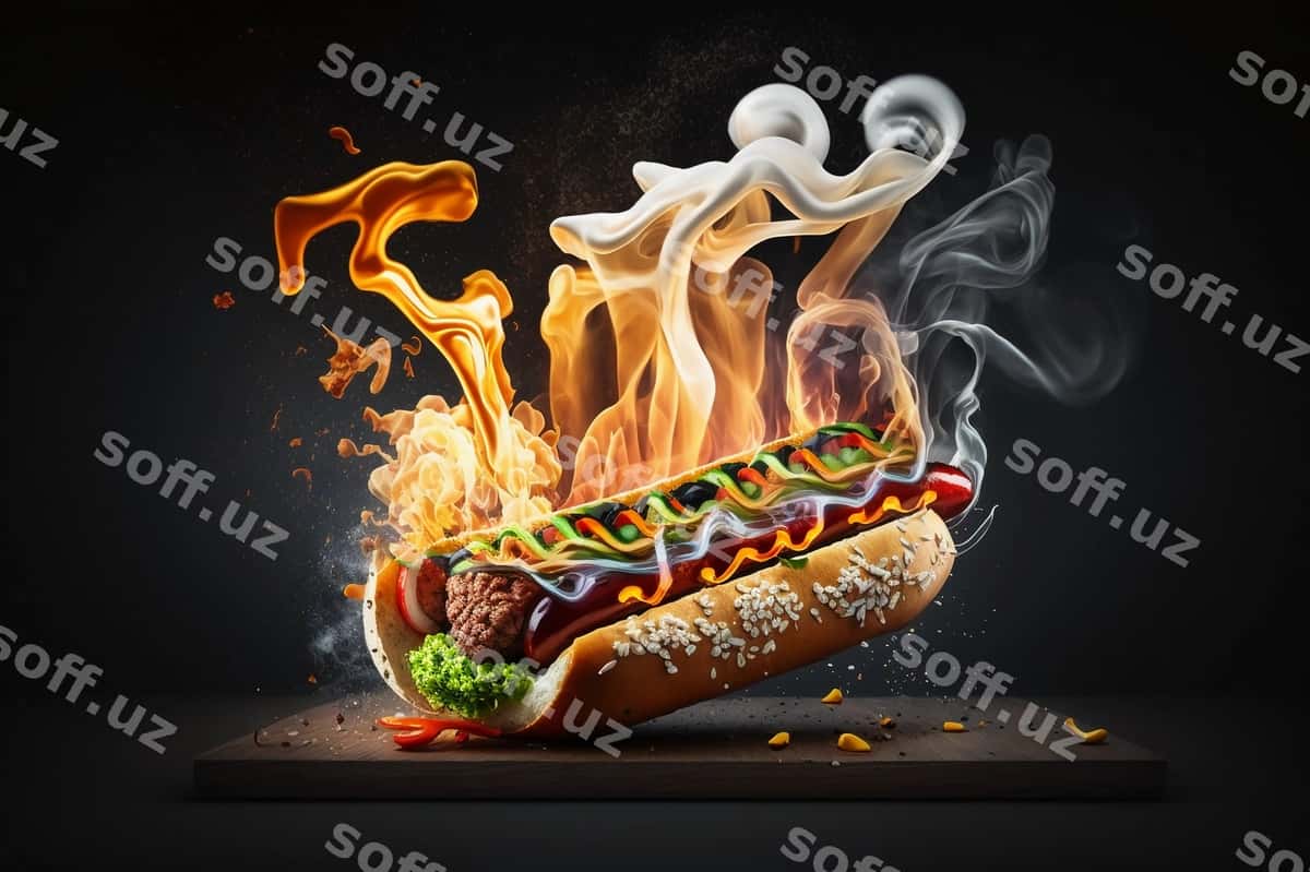 Yonuvchi hotdog qora fonda | Burning hotdog black background 1