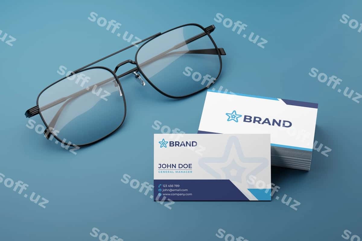 Biznes vizitkai namunasi ko'z qo'llari bilan | Business card mockup with glasses 1