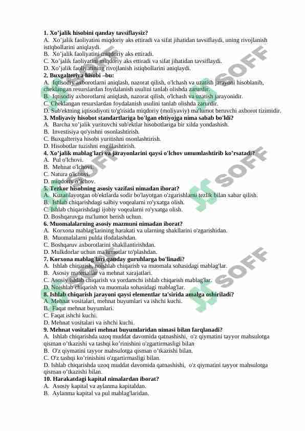 Buxgalteriya fanidan testlar 1