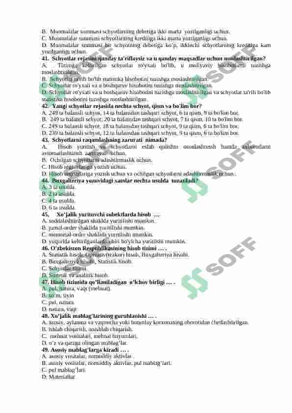 Buxgalteriya fanidan testlar 5