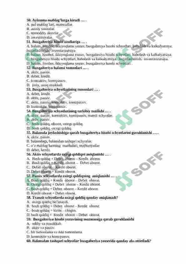 Buxgalteriya fanidan testlar 6
