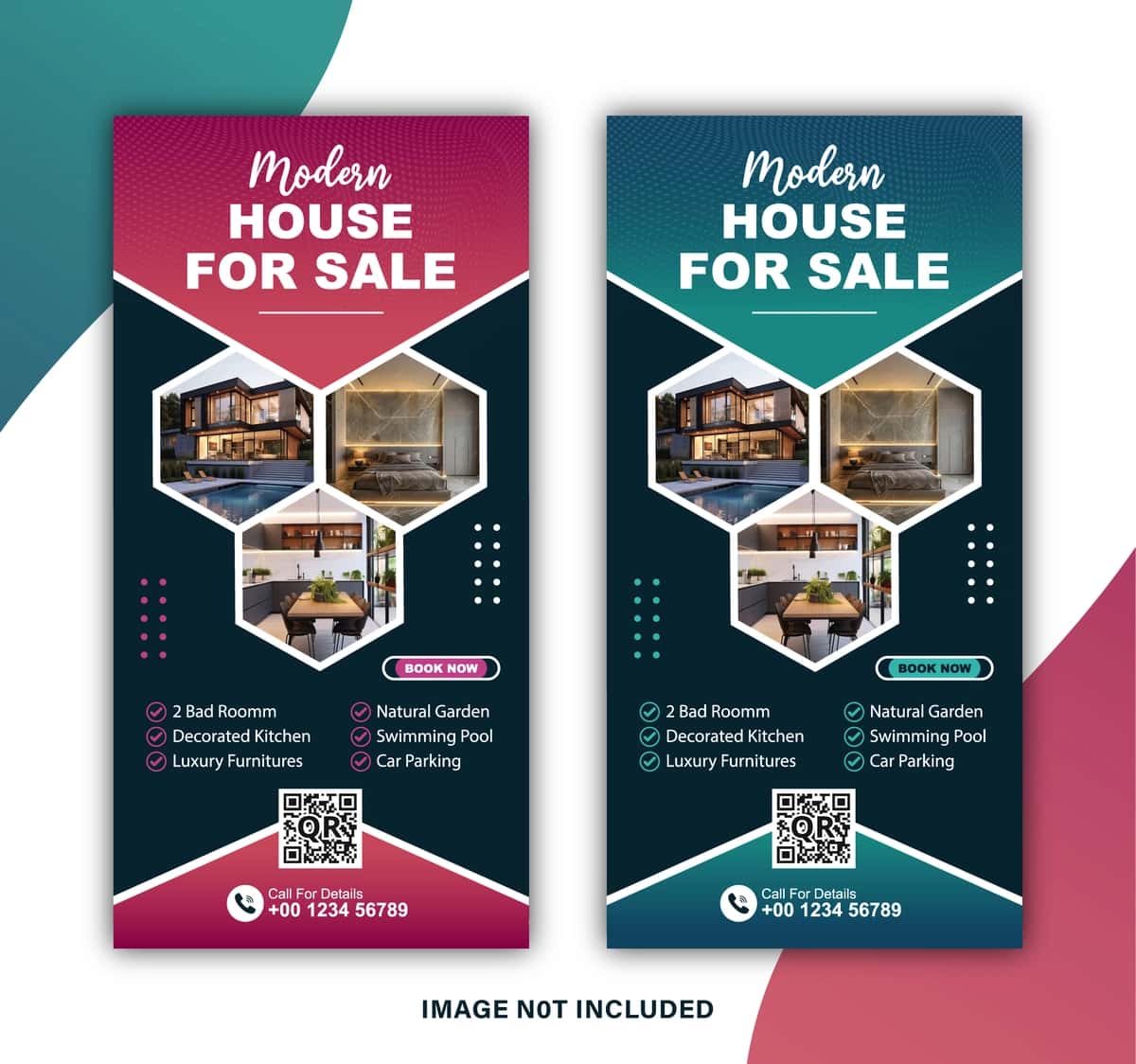 Zamonaviy uy sotuvi banner plakati shablonlari dizayni | Modern house sale roll up banner poster template design 1