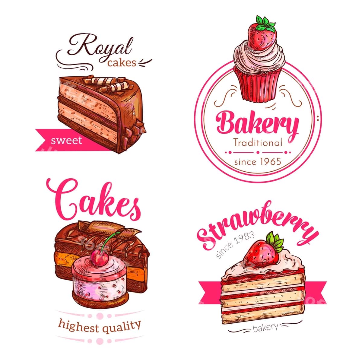 Tortlar, keklar, shirinliklar, vektor emblemalari | Cakes cupcakes dessert vector emblems 1
