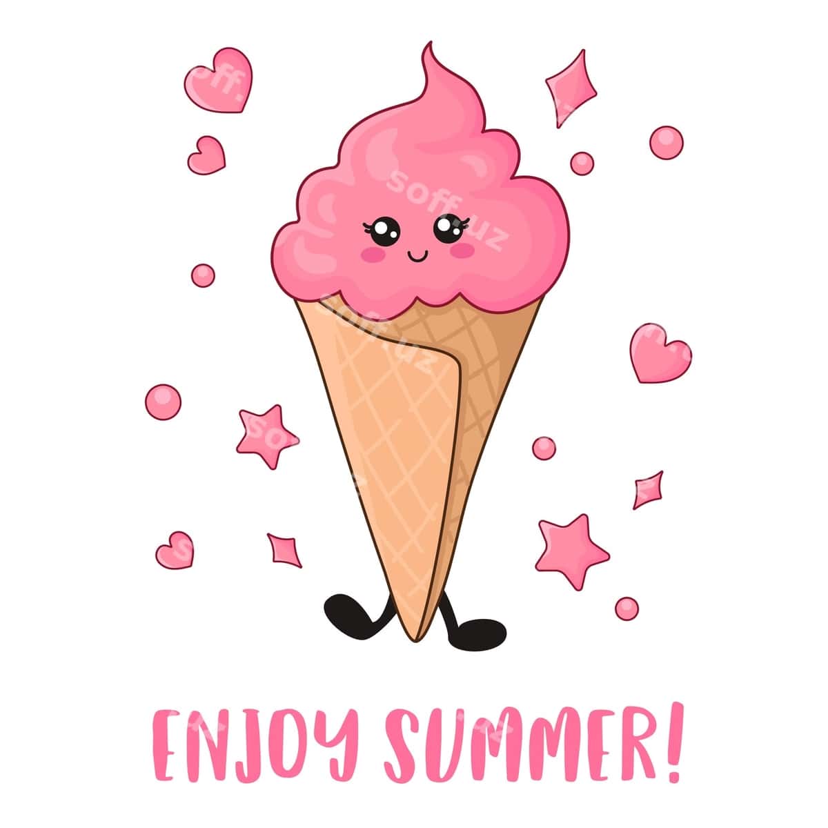 Kartochka kawaii pink va oq morozhenoye | Card with kawaii pink ice cream white 1