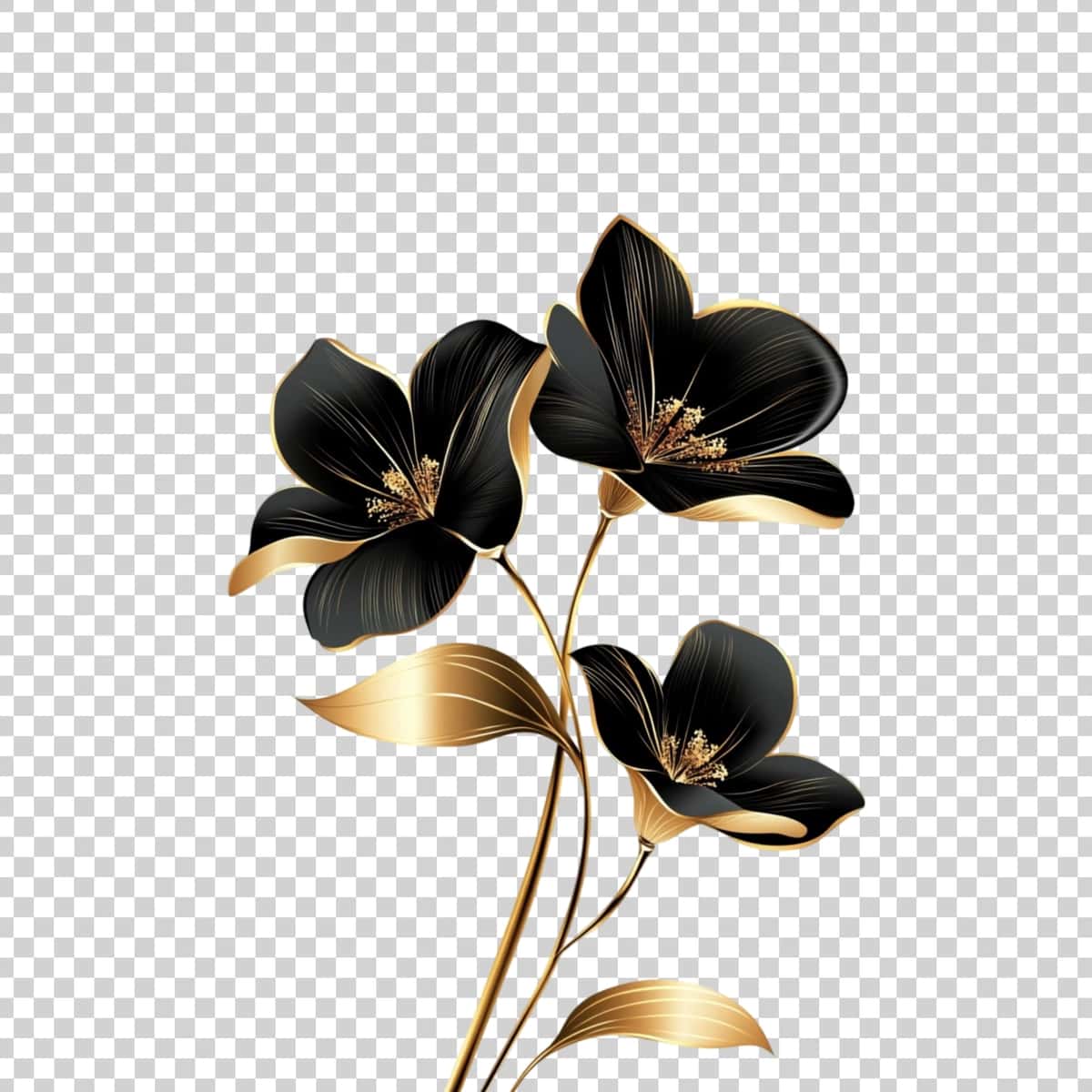 Chiroyli qora oltin gullar shaffof fonda ajratilgan | Beautiful black golden flowers isolated transparent background 1