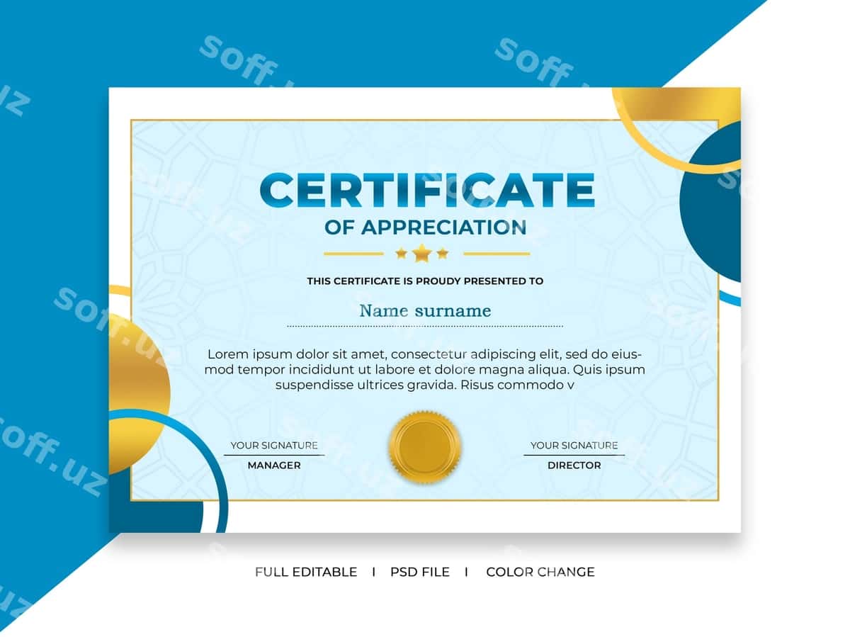 Sertifikat muvaffaqiyatlar shabloni | Certificate achievements template 1
