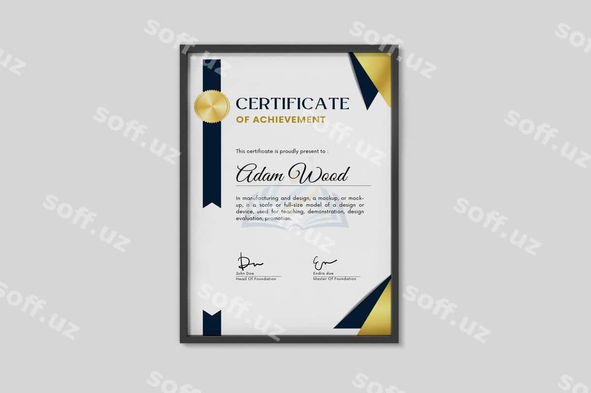 Guvohnoma namunasi PSD shablon | Certificate mockup psd template 1