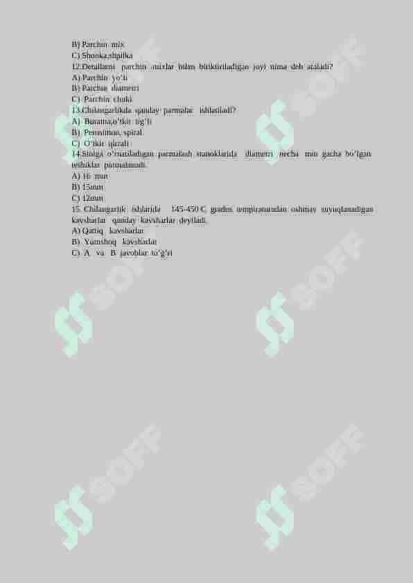 chilangarlik ishlari fanidan test 4