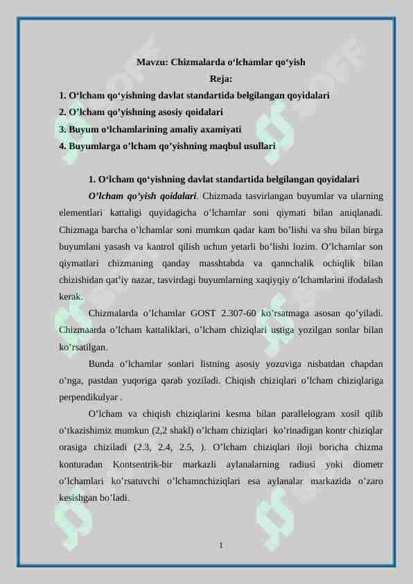 Chizmalarda o‘lchamlar qo‘yish