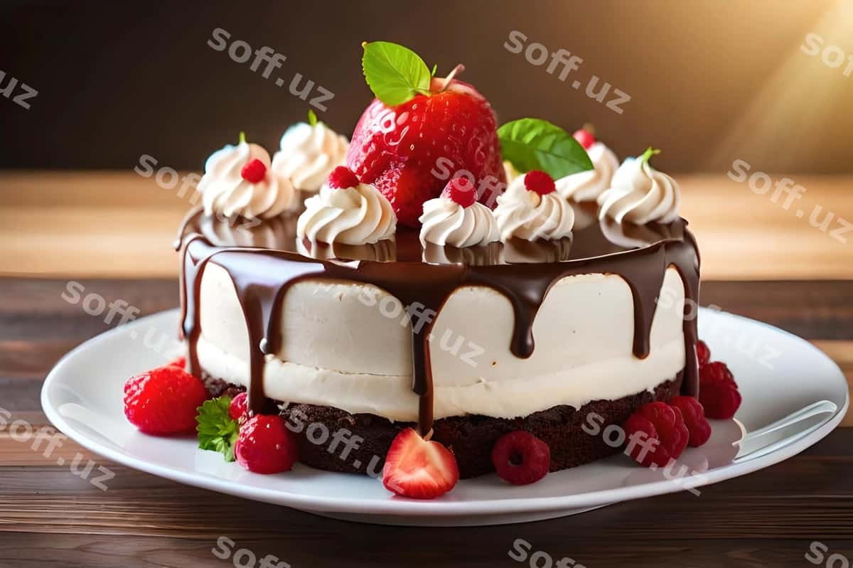 Shokoladli tort vaftsimli krem bilan mevalar | Chocolate cake with whipped cream fruits 1