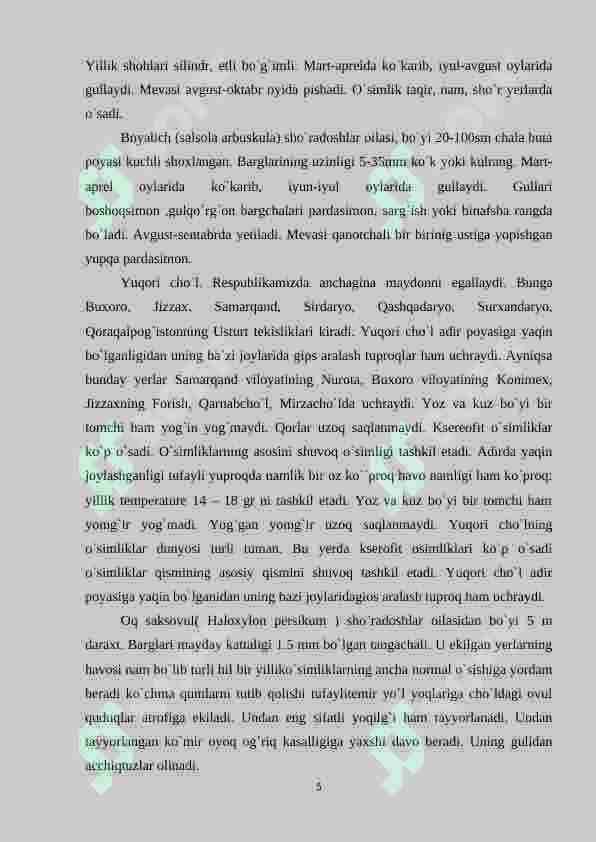 O`zbekistonning tog`, cho`l dashtlarida o`sadigan o`simliklari 5