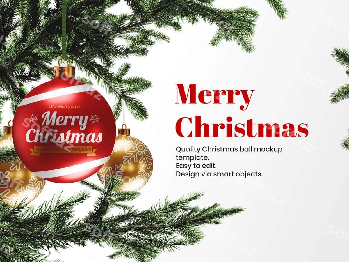 Rojdestvo uchta shar mockup shablon | Christmass three ball mockup template 1