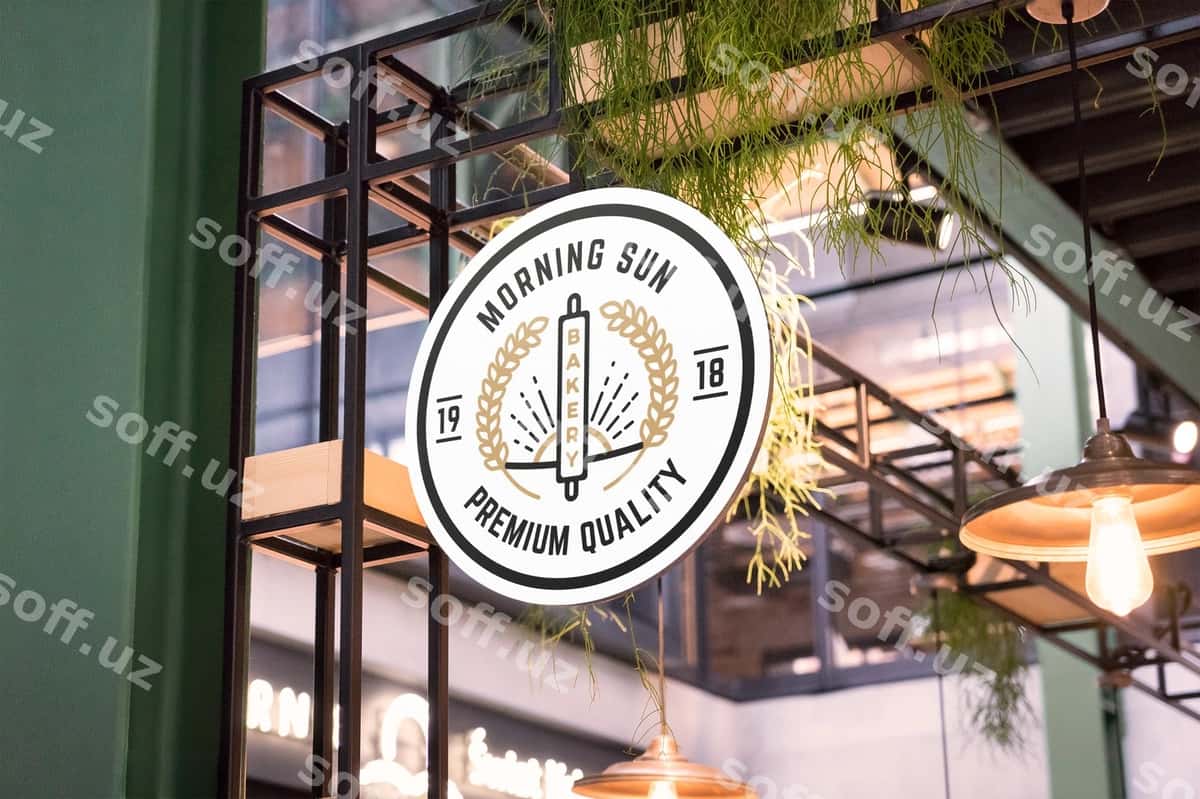 Doira doʻkon belgisi namunasi | Circular shop sign mockup 1