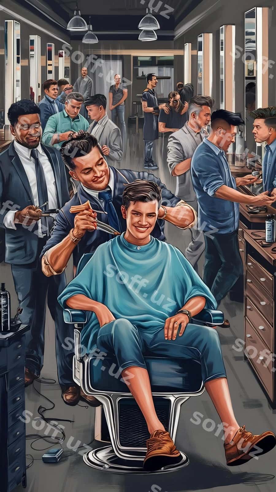 Sartaroshxona salonida soch turmagi bilan shug'ullanuvchi mijoz | Client doing hair cut barber shop salon 1