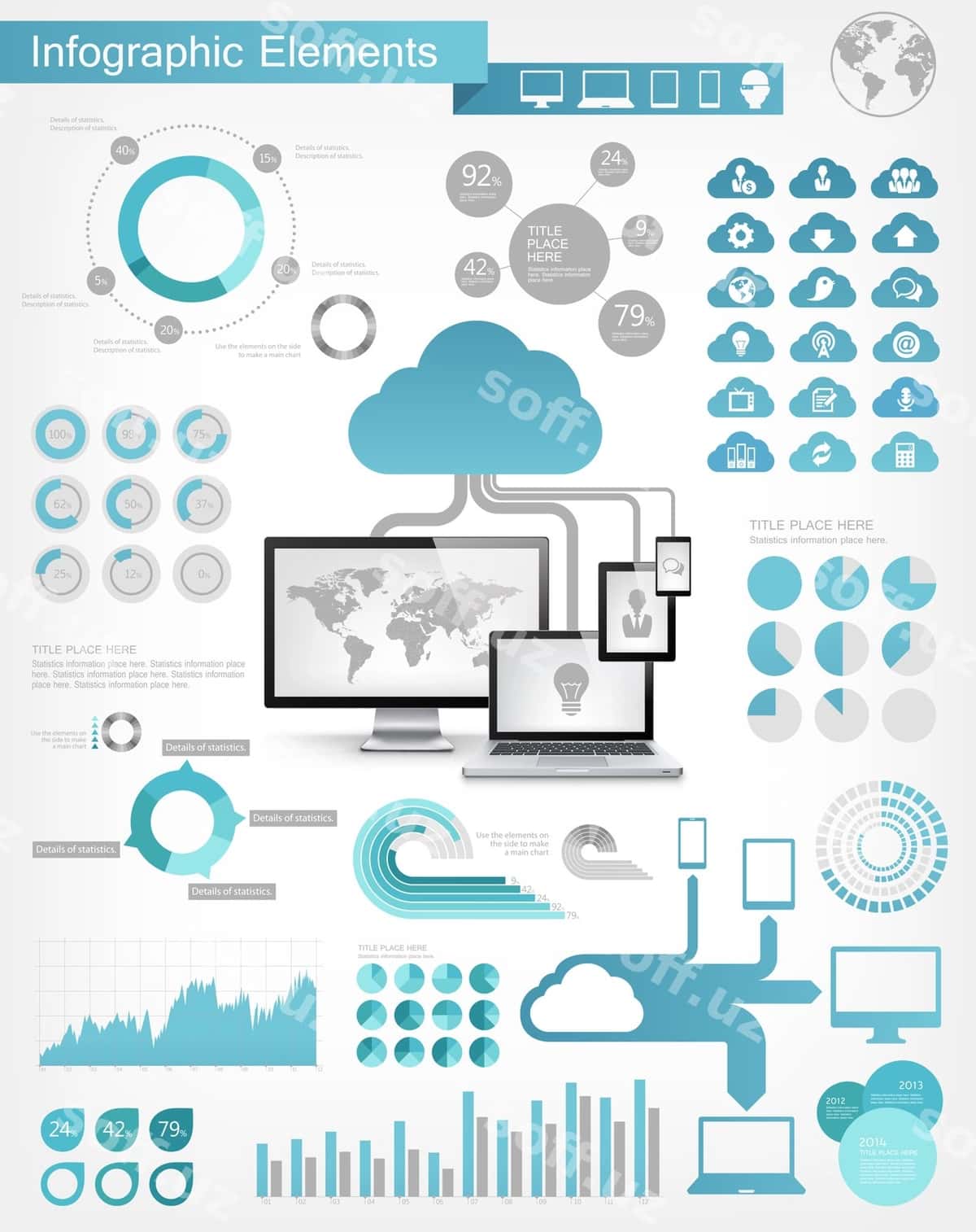 Bulut xizmati informasika elementlari | Cloud service infographic elements 1