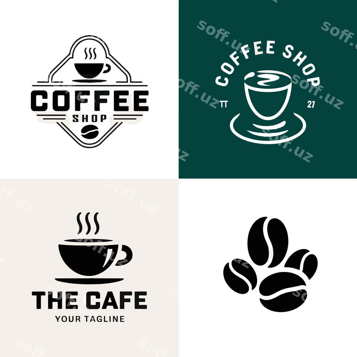 Kofe shop logotipi yashil orqa fonda | Coffee shop logo is green background 1