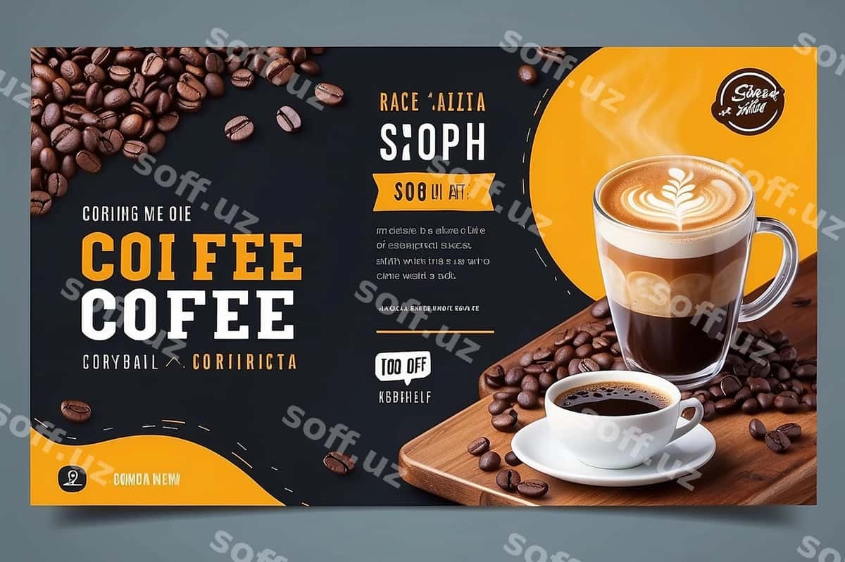 Kofe do'koni ijtimoiy tarmoqlar banner shabloni | Coffee shop social media banner template 1