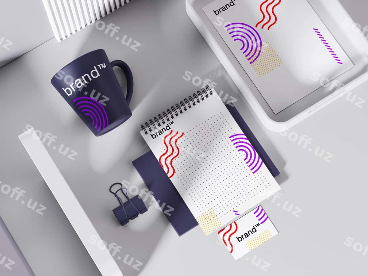 Rang-barang brending qog'ozlar namunasi | Colorful branding stationery mockup 1