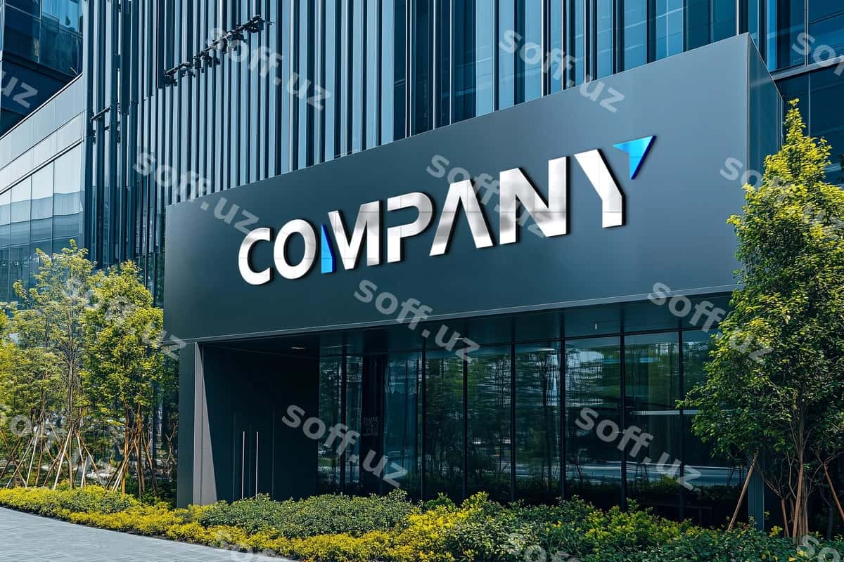 Kompaniya qurilish belgisi logotipi maketi | Company building sign logo mockup 1